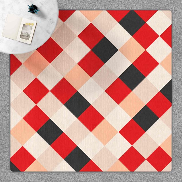 Große Teppiche Geometrisches Muster gedrehtes Schachbrett Rot