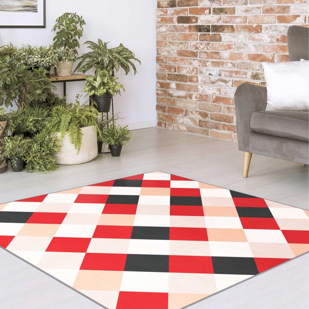 Moderne Teppiche Geometrisches Muster gedrehtes Schachbrett Rot