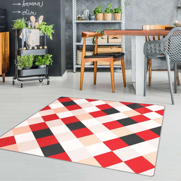 Teppich - Geometrisches Muster gedrehtes Schachbrett Rot