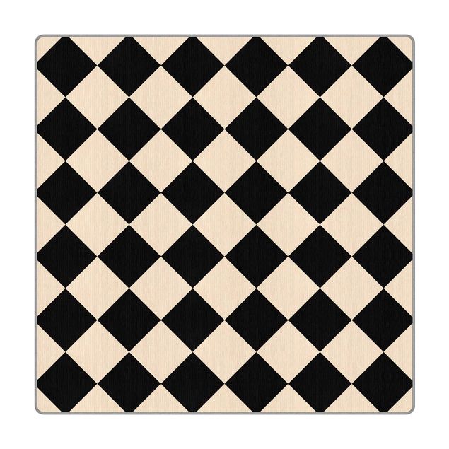 Teppich - Geometrisches Muster gedrehtes Schachbrett Schwarz Beige