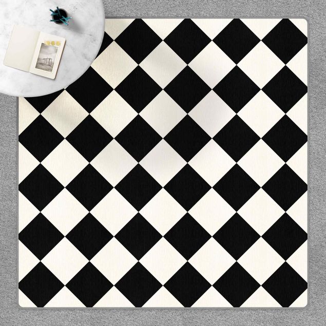 grosser Teppich Geometrisches Muster gedrehtes Schachbrett Schwarz Weiß