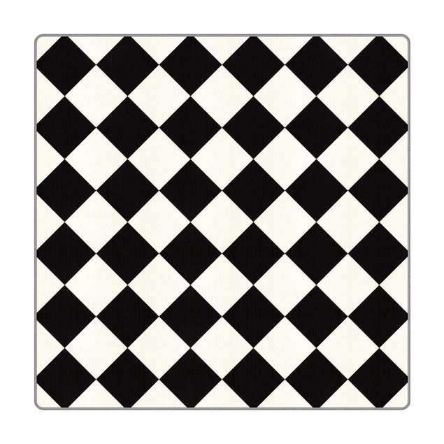 Teppich - Geometrisches Muster gedrehtes Schachbrett Schwarz Weiß