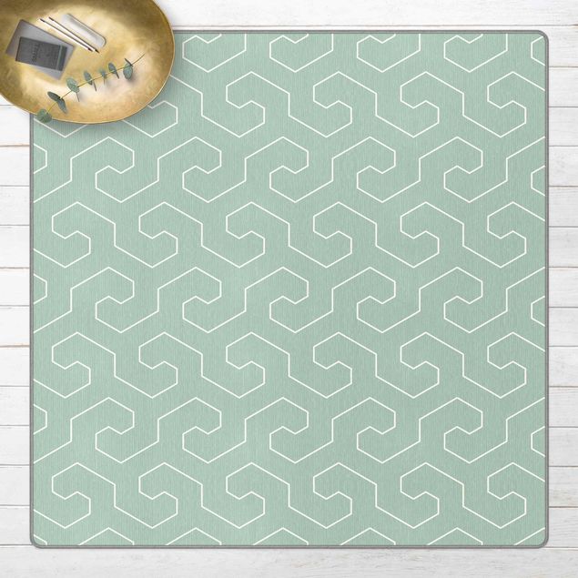 Teppich grün Geometrisches Muster gespiegelte horizontale Wellen