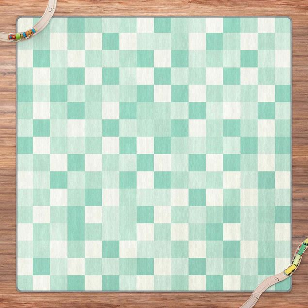Teppich grün Geometrisches Muster Mosaik Mintgrün