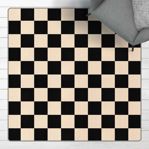 Teppich beige Geometrisches Muster Schachbrett Schwarz Beige