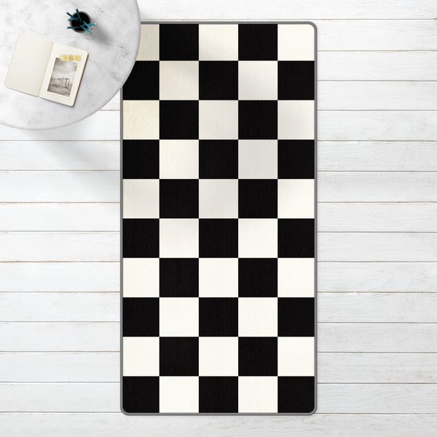 Teppich schwarz-weiß Geometrisches Muster Schachbrett Schwarz Weiß