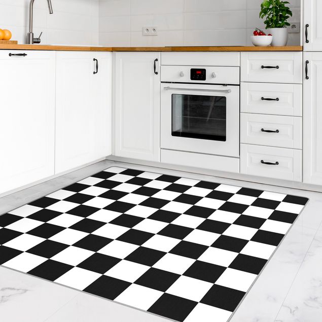 Teppich modern Geometrisches Muster Schachbrett Schwarz Weiß