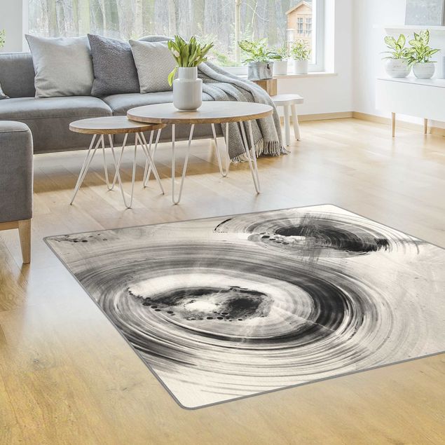 Moderne Teppiche Geschwungene Kreise Schwarz Weiß