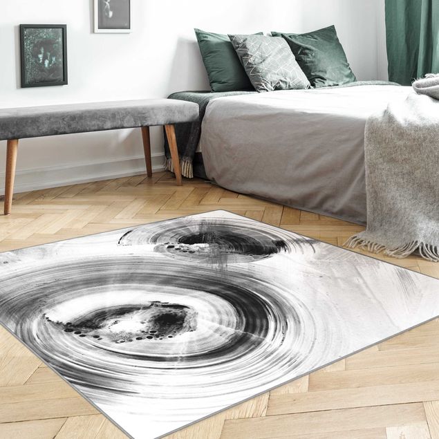 Große Teppiche Geschwungene Kreise Schwarz Weiß