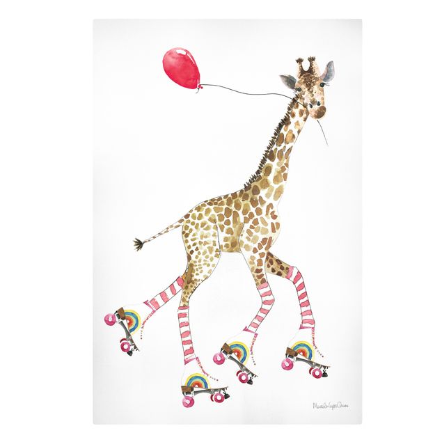 Leinwandbild - Giraffe auf Freudenfahrt - Hochformat 2:3