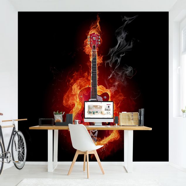 selbstklebende Tapete Gitarre in Flammen