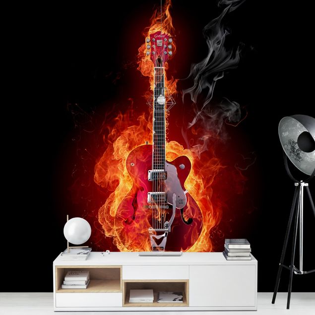 Fototapete - Gitarre in Flammen