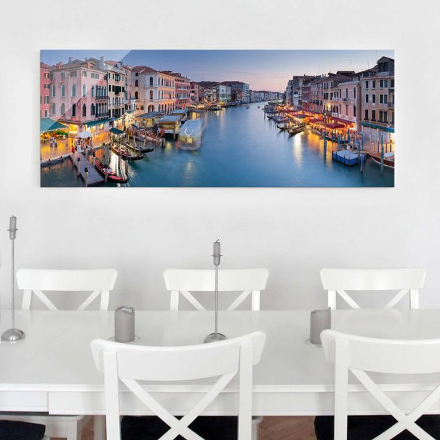 Glasbild - Abendstimmung auf Canal Grande in Venedig - Panorama Quer