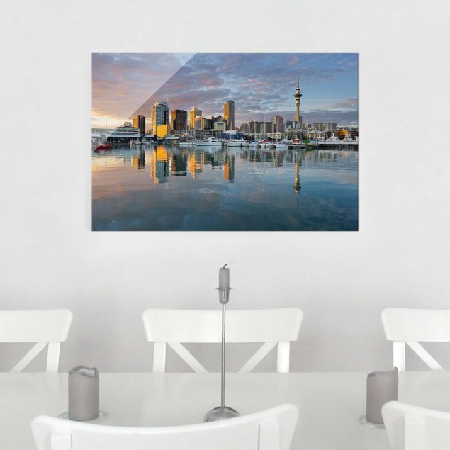 Glasbilder Städte Auckland Skyline Sonnenuntergang