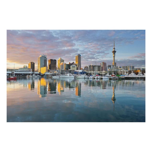 Glas Wandbilder Auckland Skyline Sonnenuntergang