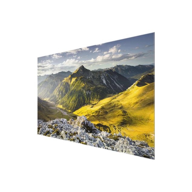 Glasbilder Berge und Tal der Lechtaler Alpen in Tirol