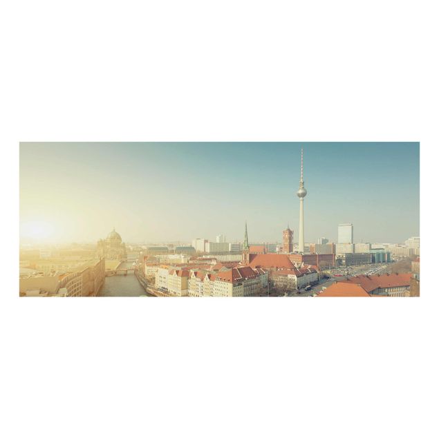 Glasbild - Berlin am Morgen - Panorama Quer