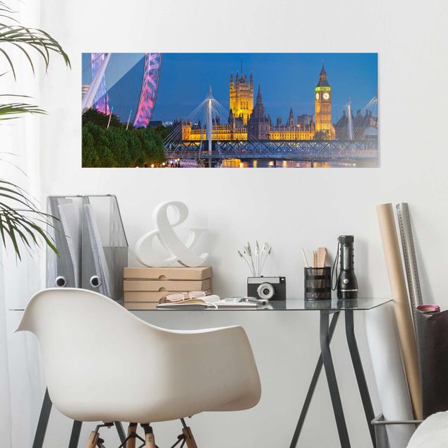 Glasbild Skyline Big Ben und Westminster Palace in London bei Nacht