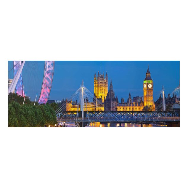 Glasbilder Big Ben und Westminster Palace in London bei Nacht