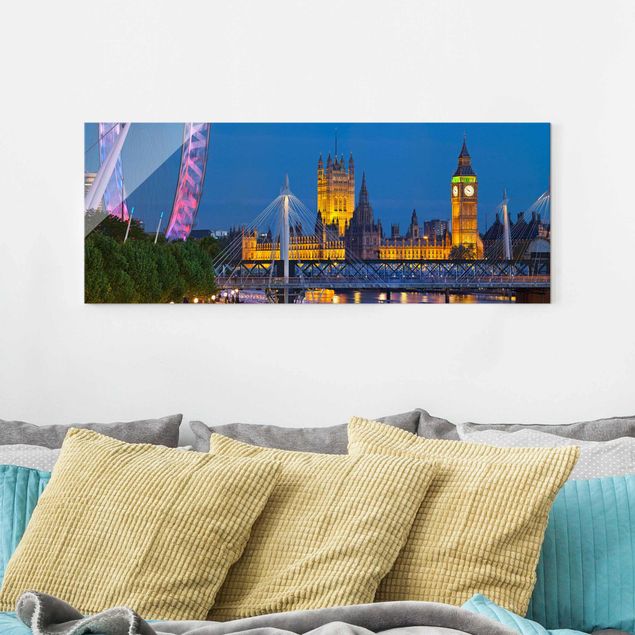 Glasbilder XXL Big Ben und Westminster Palace in London bei Nacht