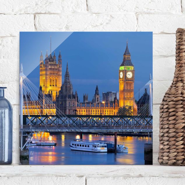 Glasbilder XXL Big Ben und Westminster Palace in London bei Nacht