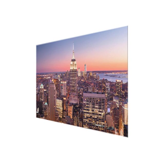 Glasbild - Sonnenuntergang Manhattan New York City - Querformat 3:4