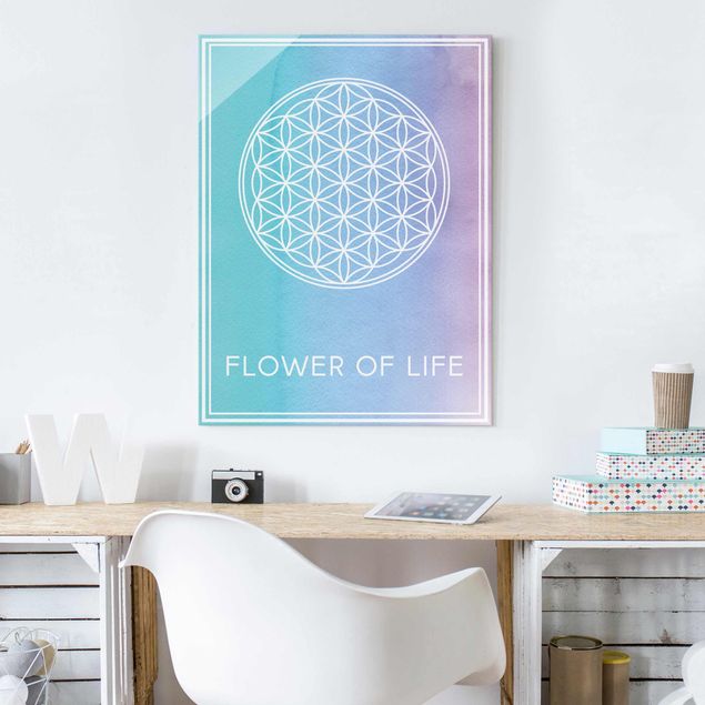 Glasbilder Sprüche Blume des Lebens Pastell Aquarell