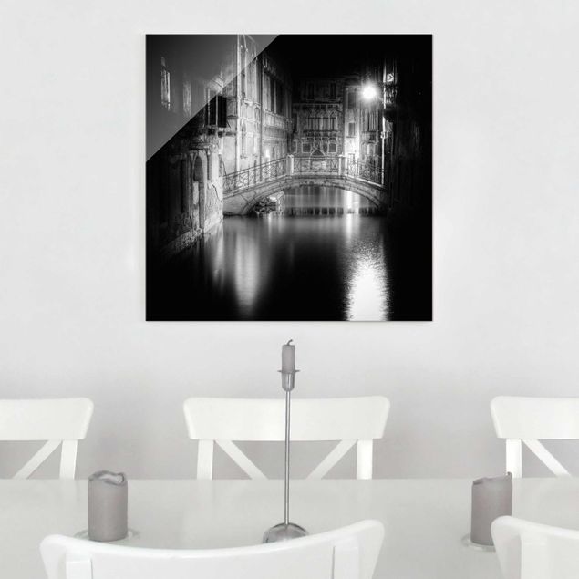 Glasbilder Schwarz-Weiß Brücke Venedig
