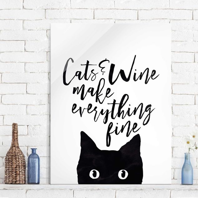 Glasbilder XXL Cats and Wine make everything fine