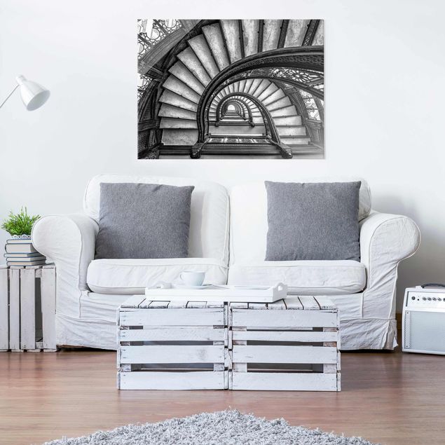 Glasbilder Schwarz-Weiß Chicagoer Treppenhaus