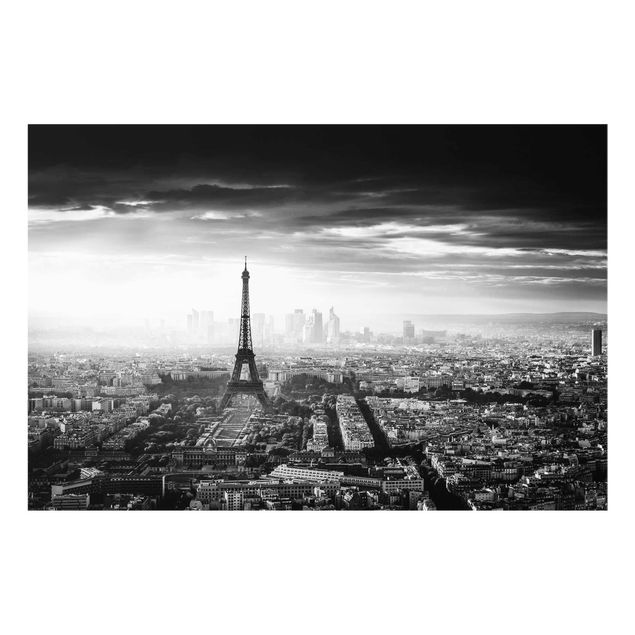 Bilder auf Glas Der Eiffelturm von Oben Schwarz-weiß