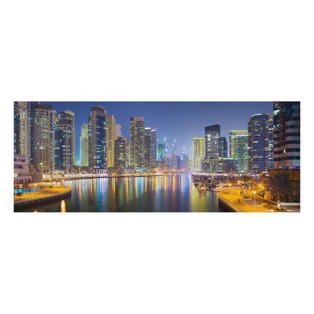 Glasbilder Dubai Nacht Skyline