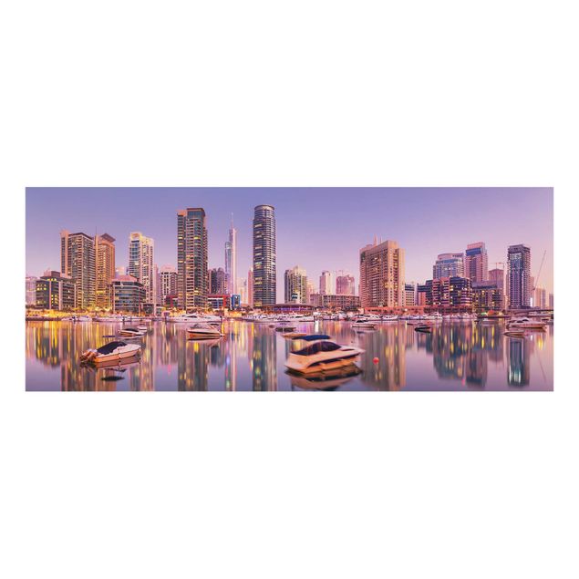 Glasbilder Dubai Skyline und Marina