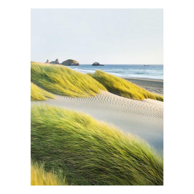 Glasbild Strand - Dünen und Gräser am Meer - Strandbild Hoch 3:4