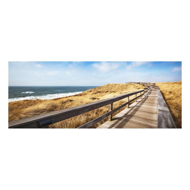 Glasbild - Dünenweg an der Nordsee auf Sylt - Panorama Quer