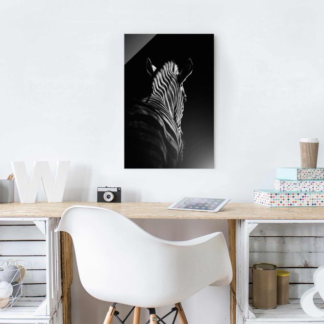 Glasbilder Schwarz-Weiß Dunkle Zebra Silhouette