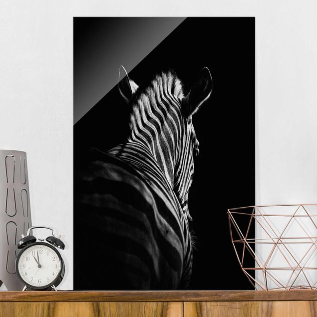 Glas Wandbilder XXL Dunkle Zebra Silhouette