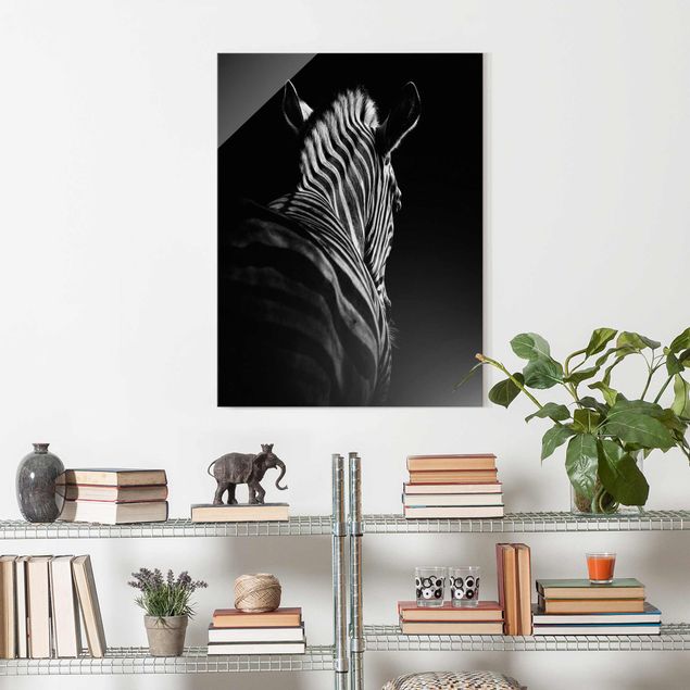 Glasbilder Tiere Dunkle Zebra Silhouette
