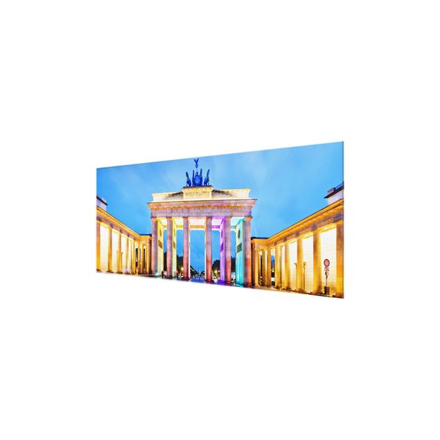 Glasbild - Erleuchtetes Brandenburger Tor - Panorama Quer