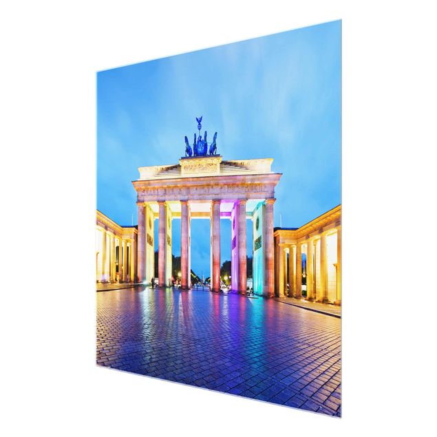 Glasbild Berlin - Erleuchtetes Brandenburger Tor - Quadrat 1:1