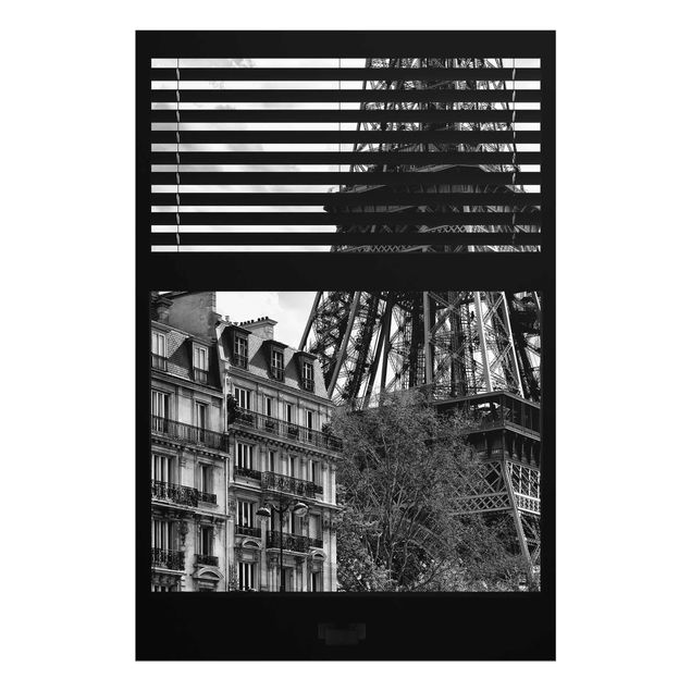 Bilder auf Glas Fensterausblick Paris - Nahe am Eiffelturm schwarz weiss