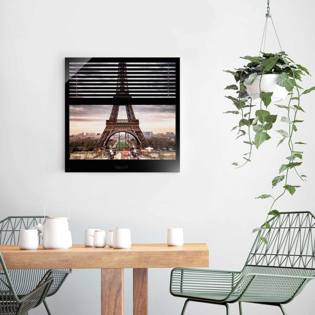 Glasbilder Städte Fensterblick Jalousie - Eiffelturm Paris