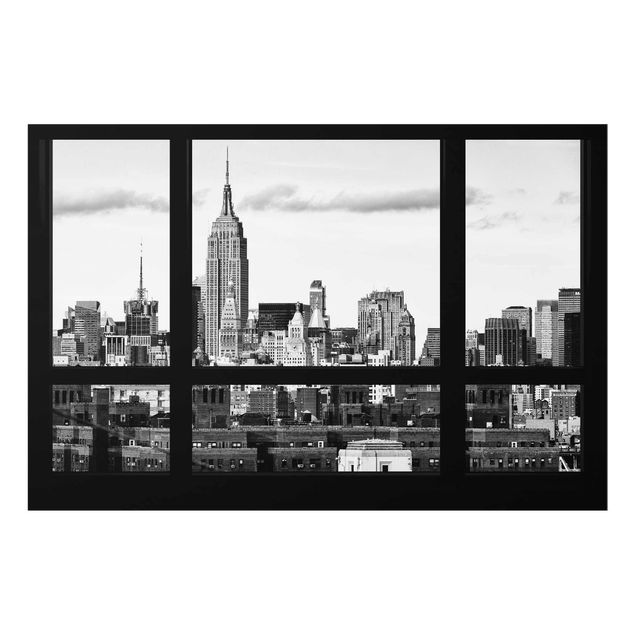Glasbild - Fensterblick New York Skyline schwarz weiss - Quer 3:2