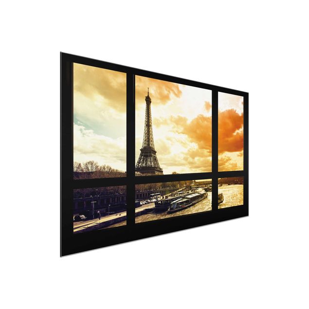 Glasbilder Fensterblick - Paris Eiffelturm Sonnenuntergang