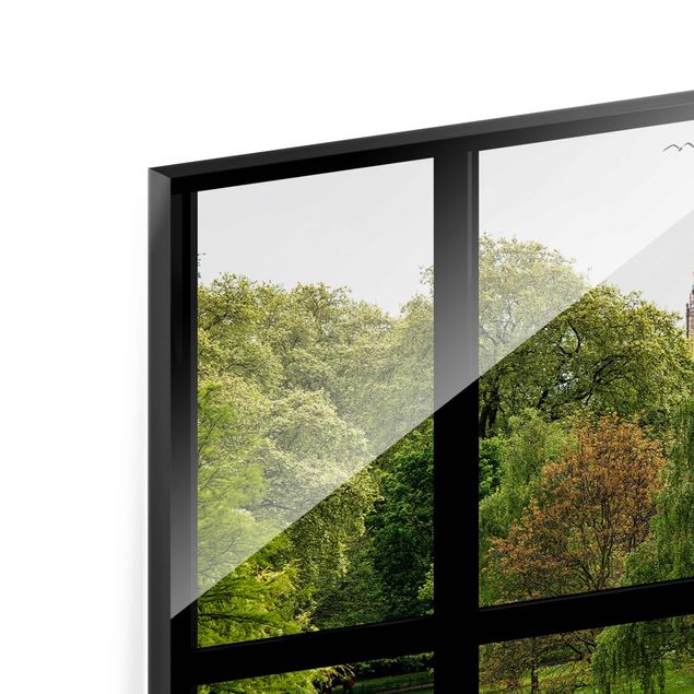 Glasbild - Fensterblick über St. James Park auf Big Ben - Quer 3:2
