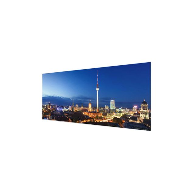 Glasbild - Fernsehturm bei Nacht - Panorama Quer