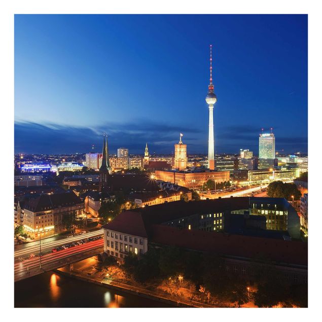 Glasbild Berlin - Fernsehturm bei Nacht - Quadrat 1:1