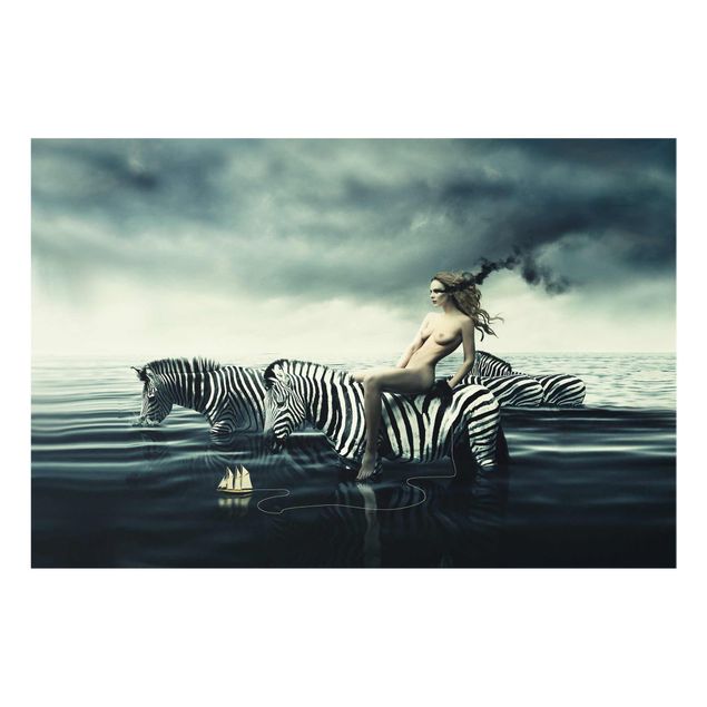Glasbild - Frauenakt mit Zebras - Quer 3:2