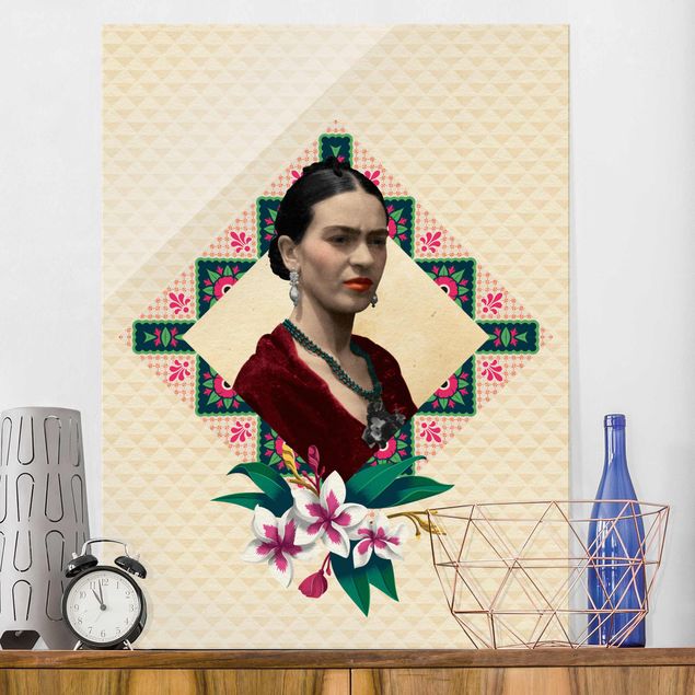 XXL Glasbilder Frida Kahlo - Blumen und Geometrie