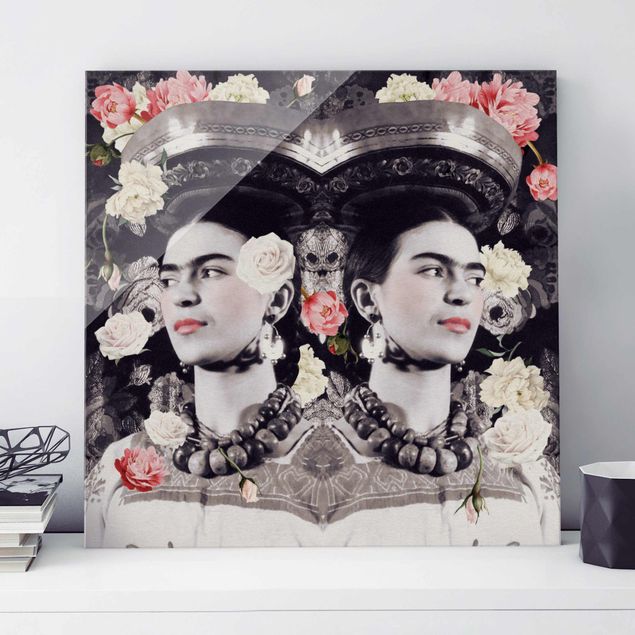 XXL Glasbilder Frida Kahlo - Blumenflut